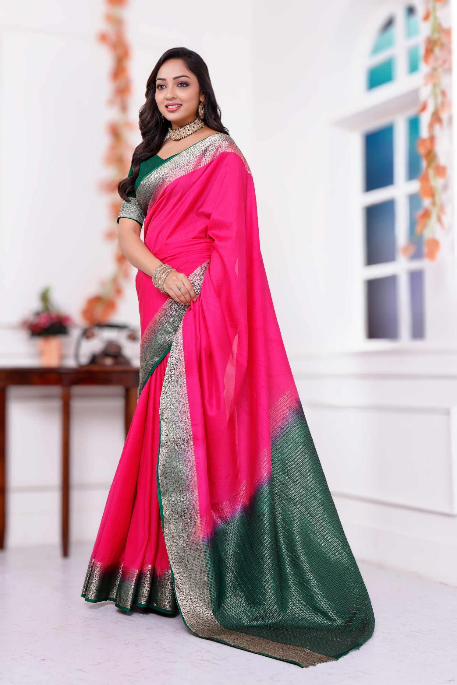 Minimalist Fancy Mysore Silk Plain Saree