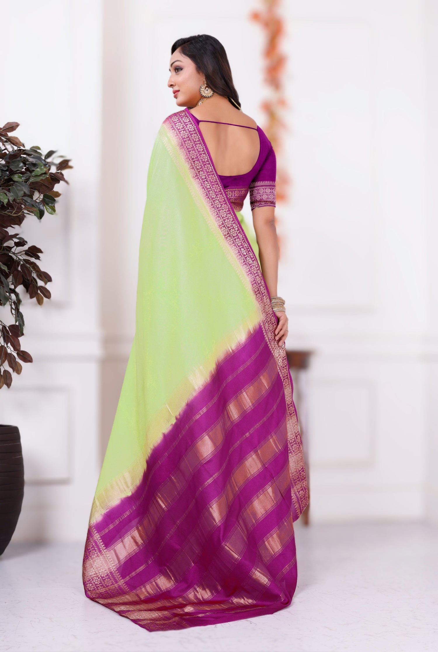 Luxurious Plain Mysore Silk Crepe Saree For Women