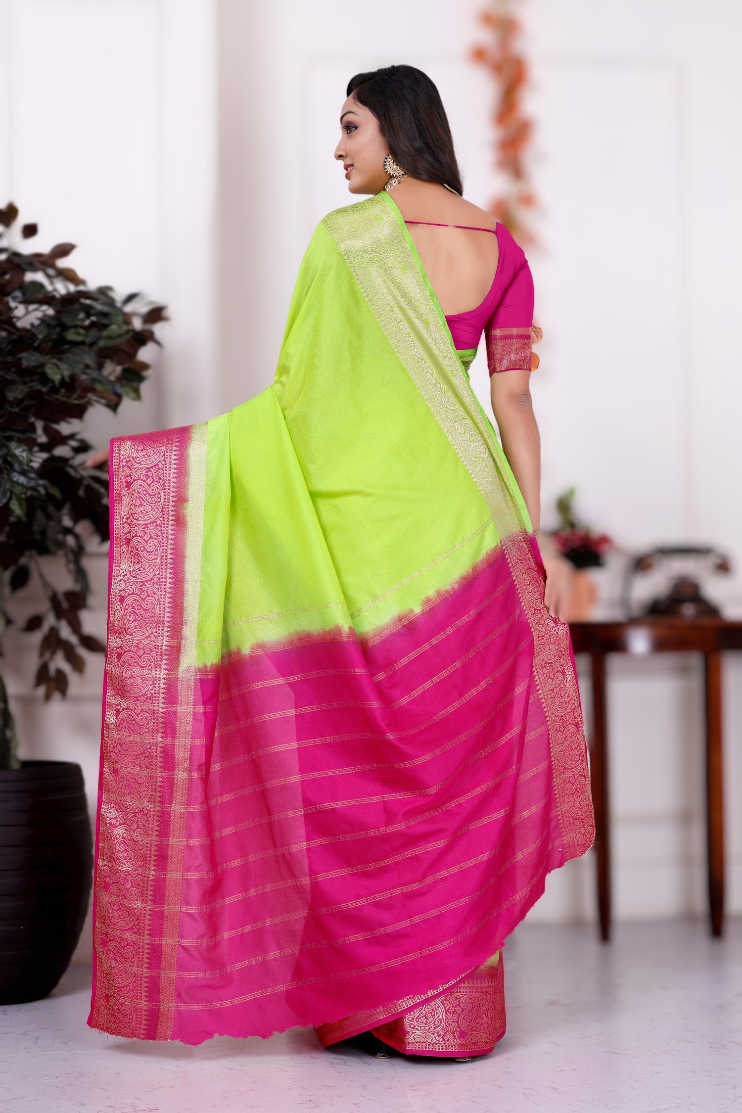 Festive Mysore Crepe Silk Saree In Plain Design