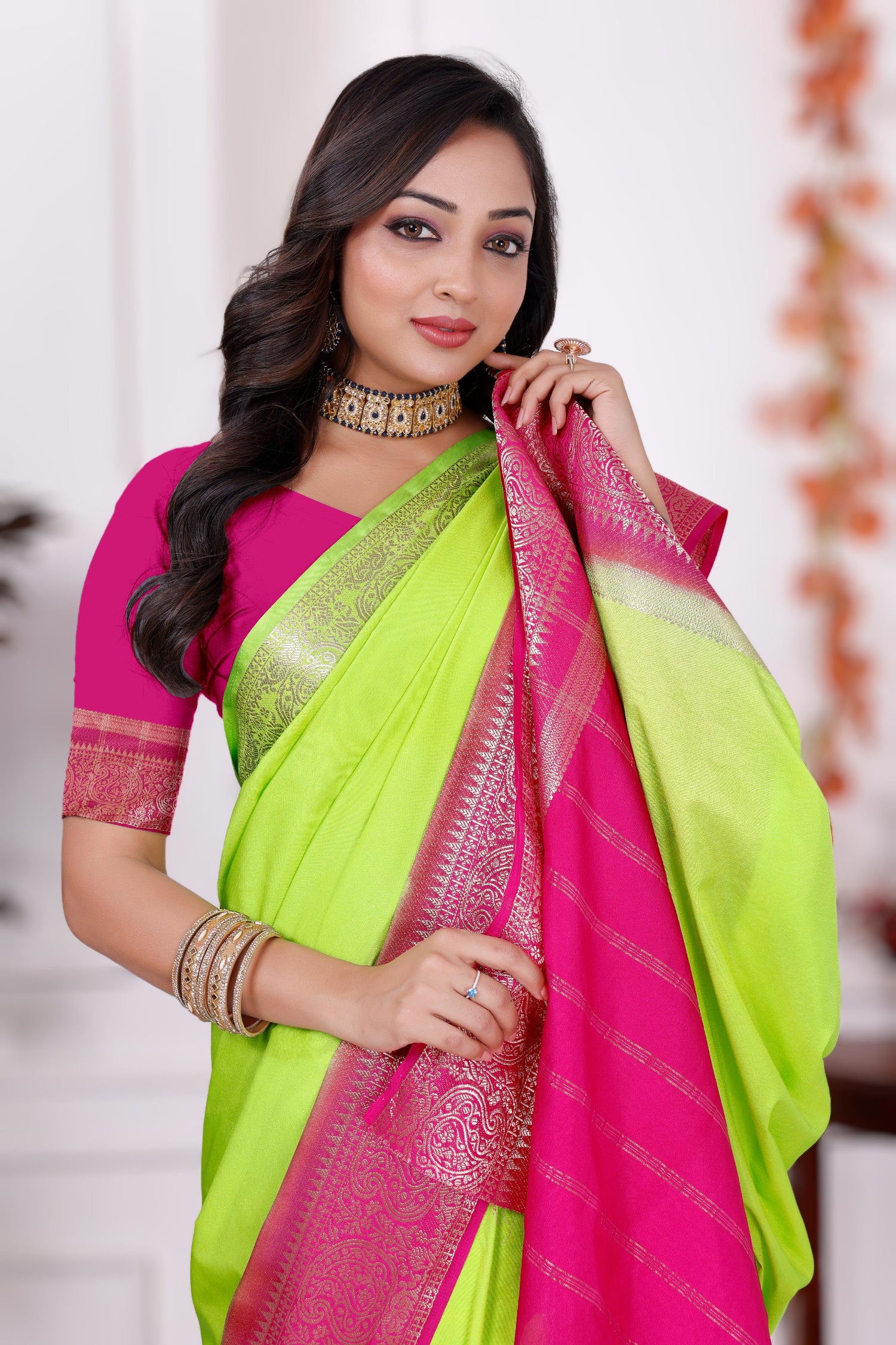 Festive Mysore Crepe Silk Saree In Plain Design