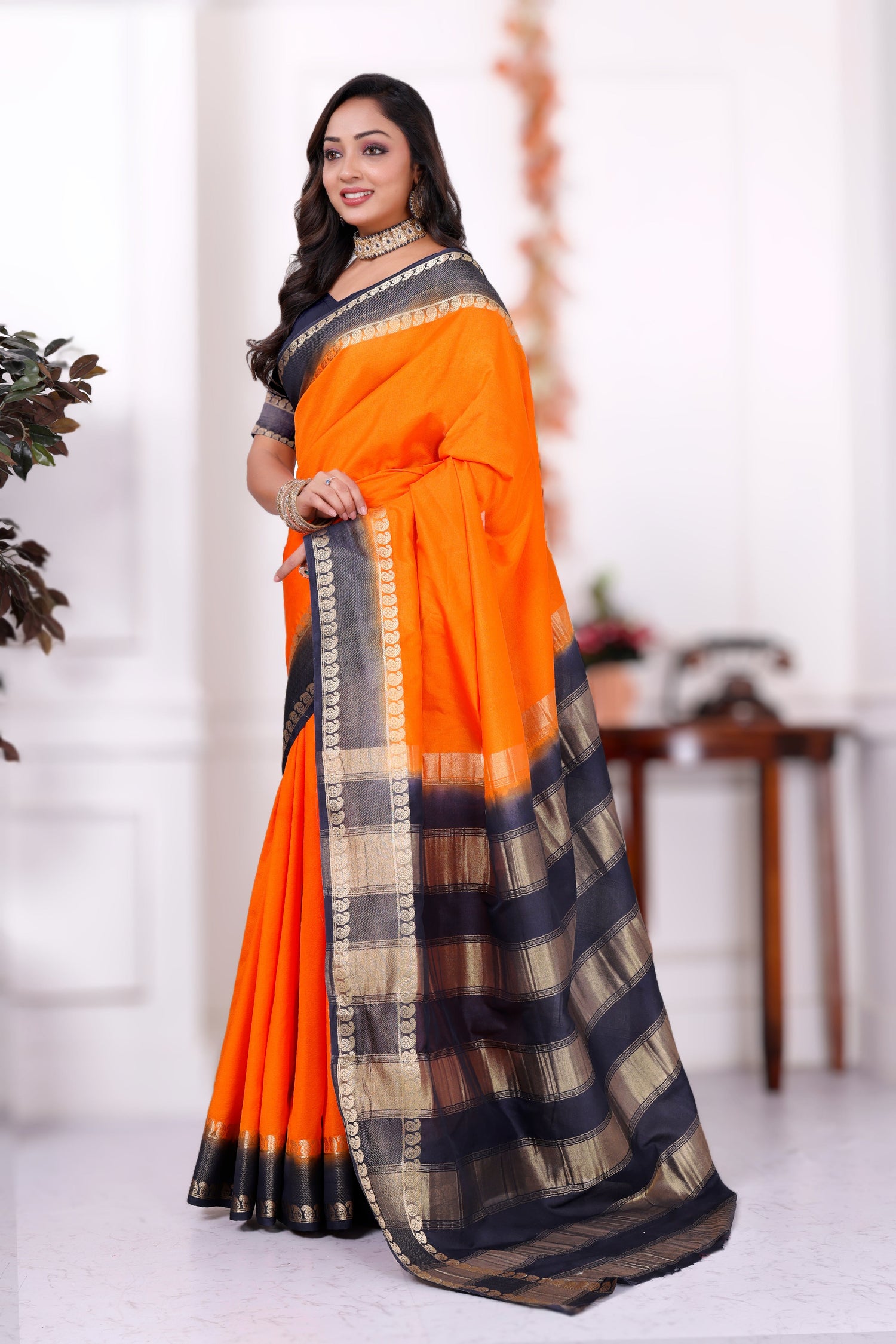 Lightweight Fancy Mysore Crepe Plain Saree