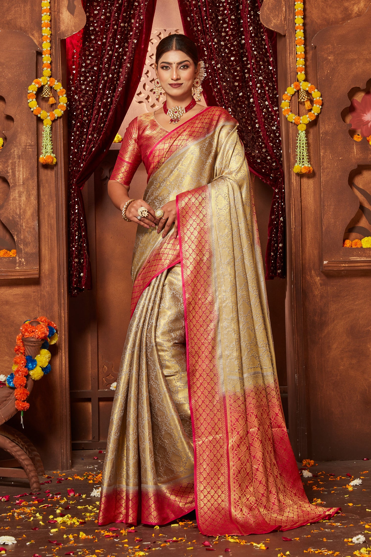 Timeless Wedding Designer Saree In Brocade Zari Silk