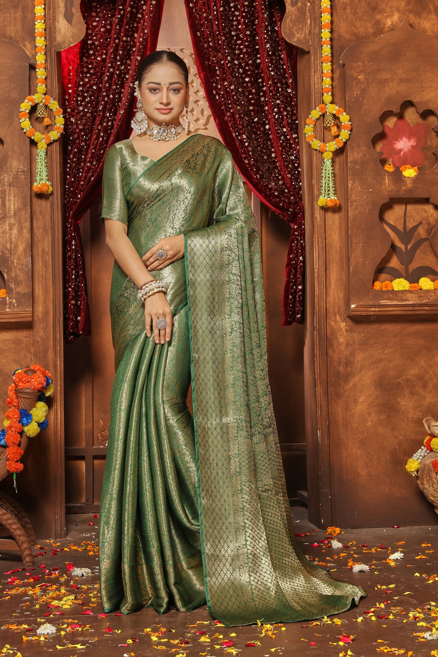 Artisanal Brocade Zari Work Saree In Lustrous Silk