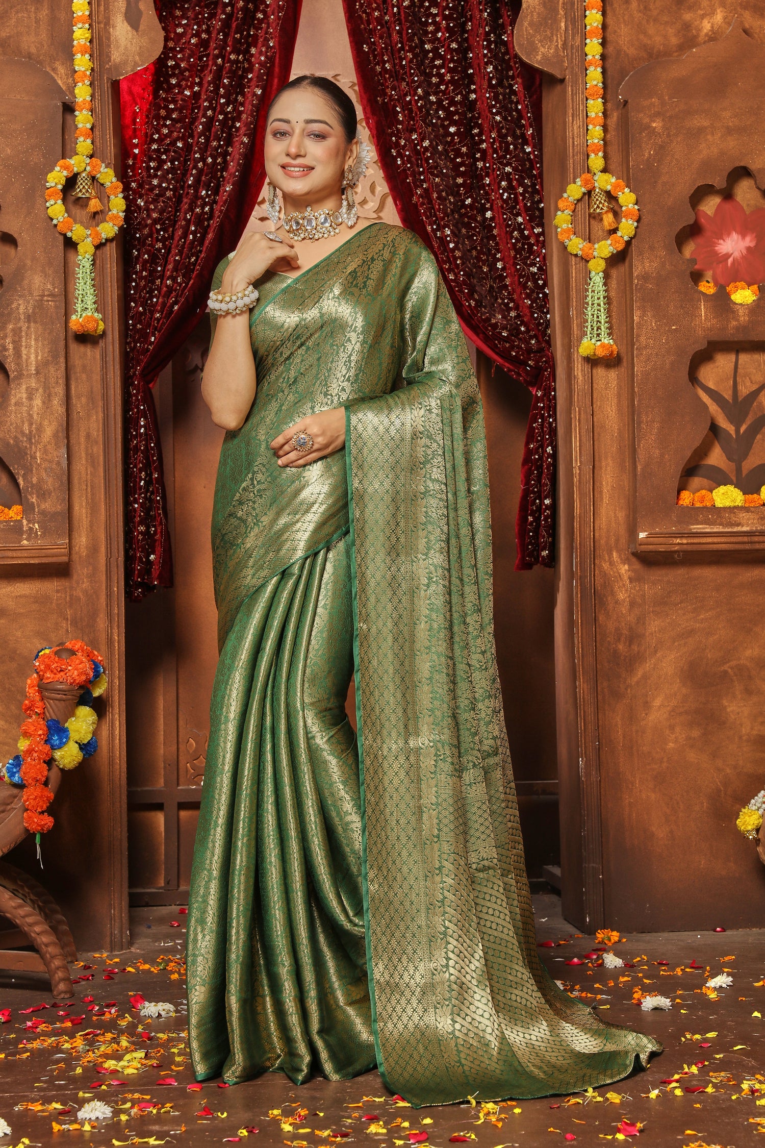 Artisanal Brocade Zari Work Saree In Lustrous Silk