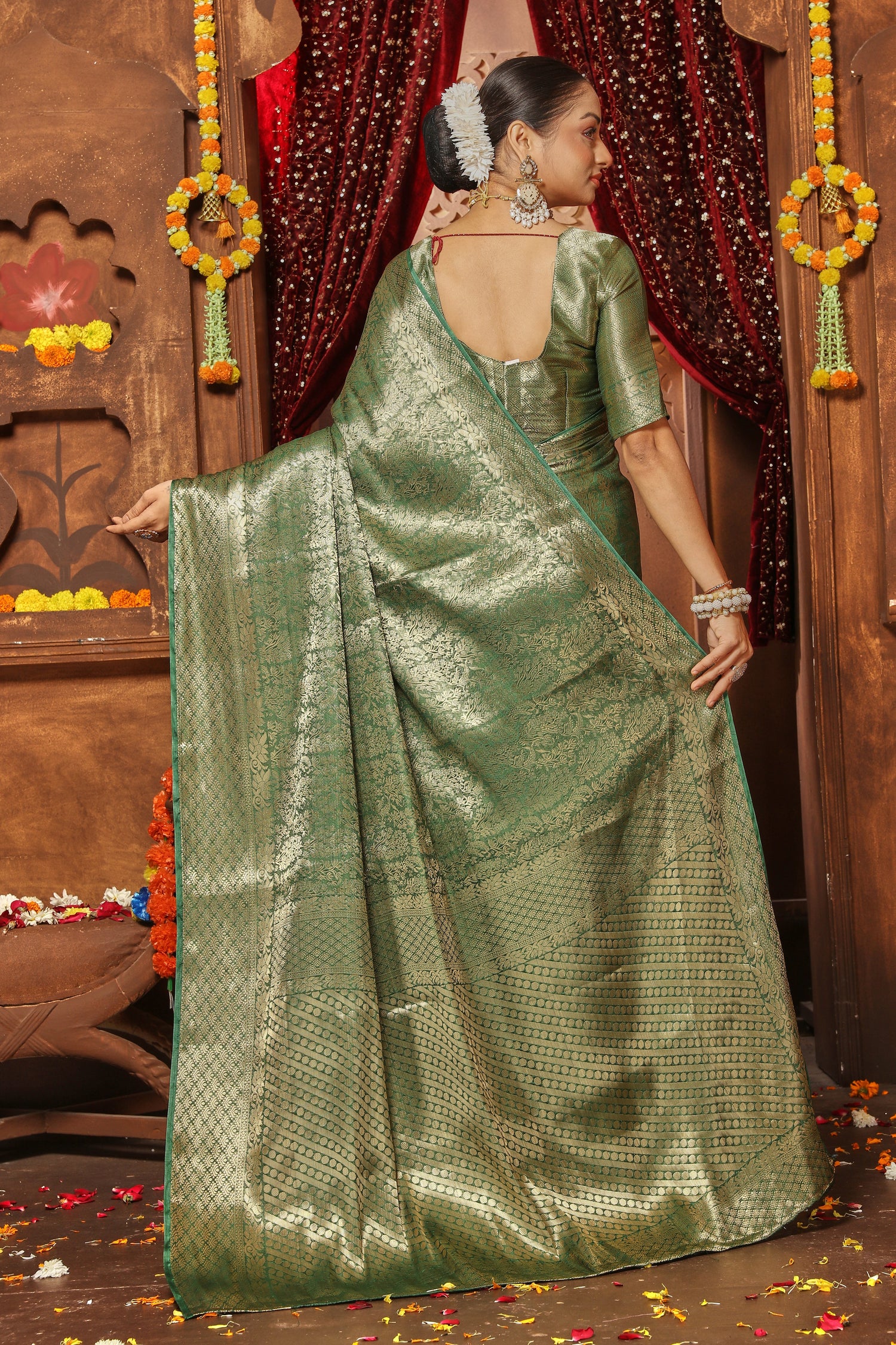 Artisanal Brocade Zari Work Saree In Lustrous Silk