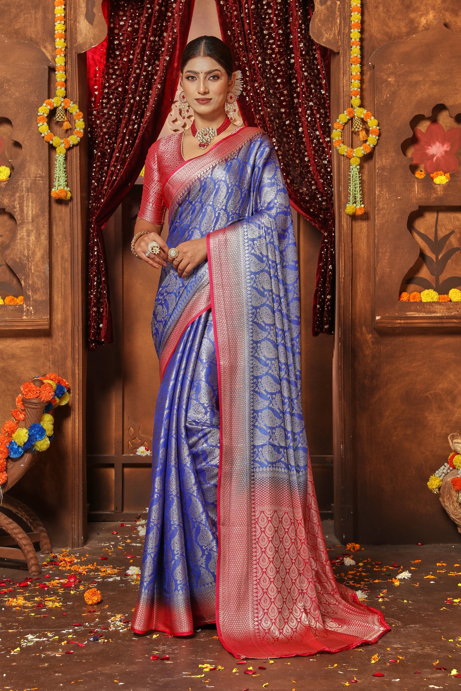 Sophisticated Zari Brocade Designer Saree For Wedding Season