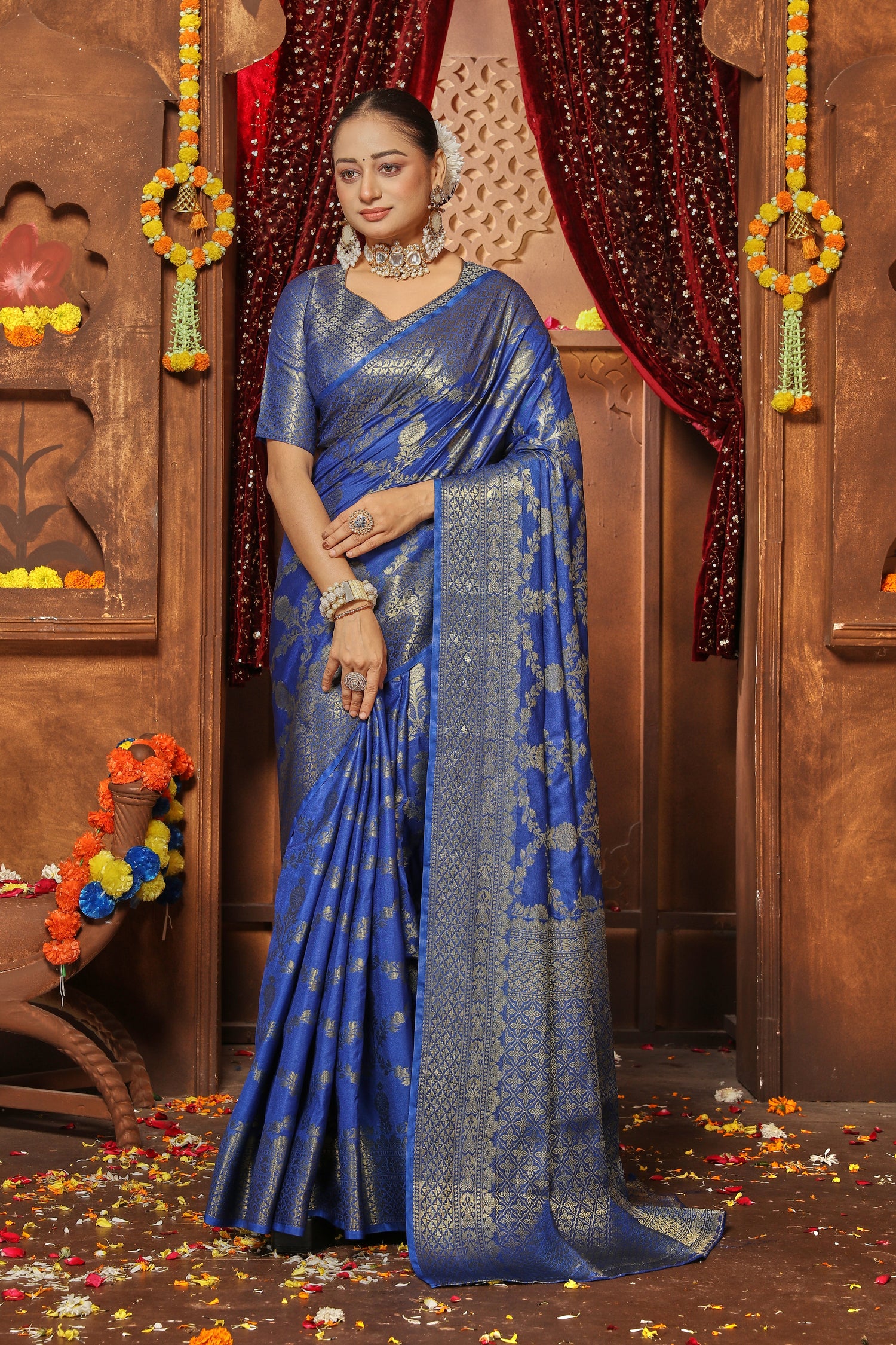 Ornate Brocade Silk Saree With Luxurious Zari Detailing