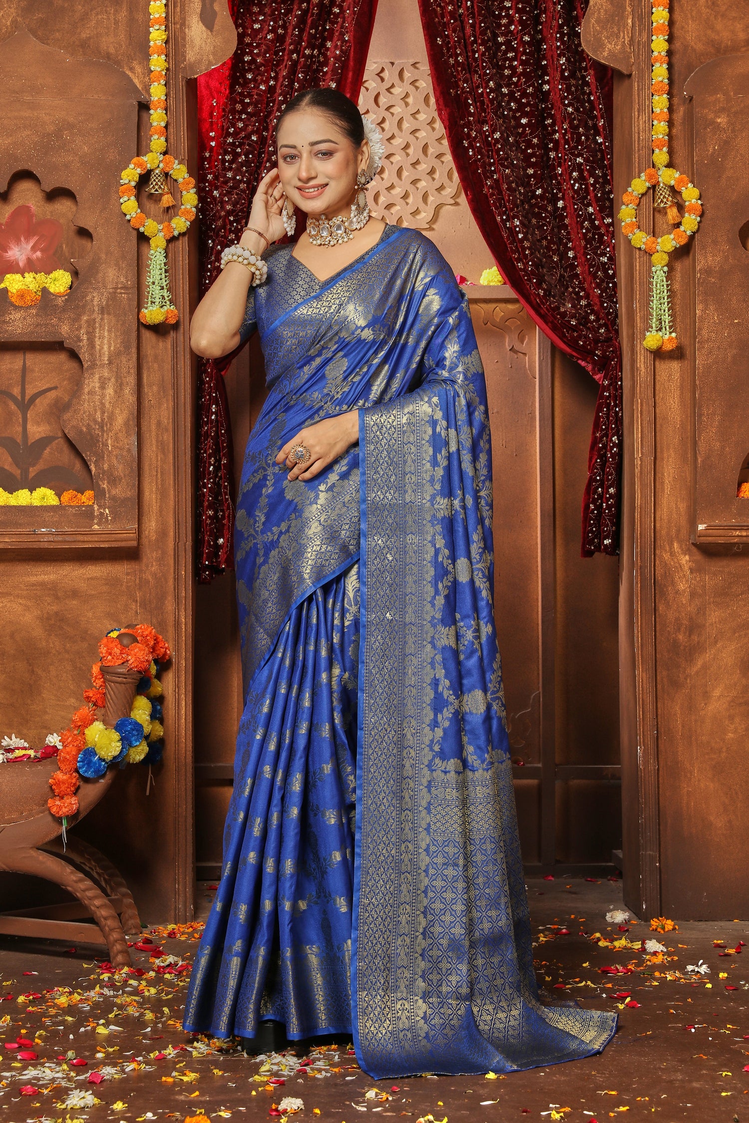 Ornate Brocade Silk Saree With Luxurious Zari Detailing