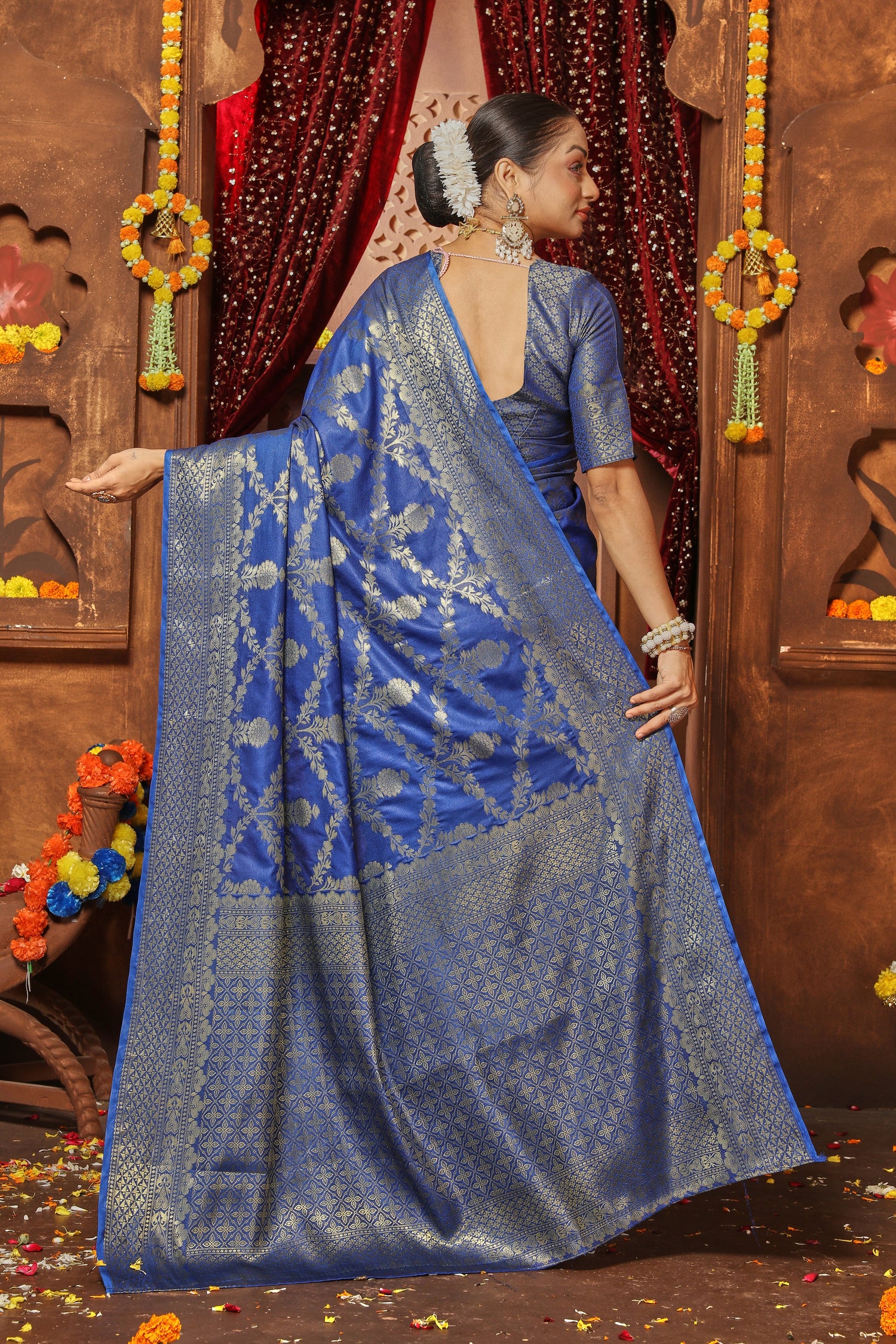 Ornate Brocade Silk Saree With Luxurious Zari Detailing
