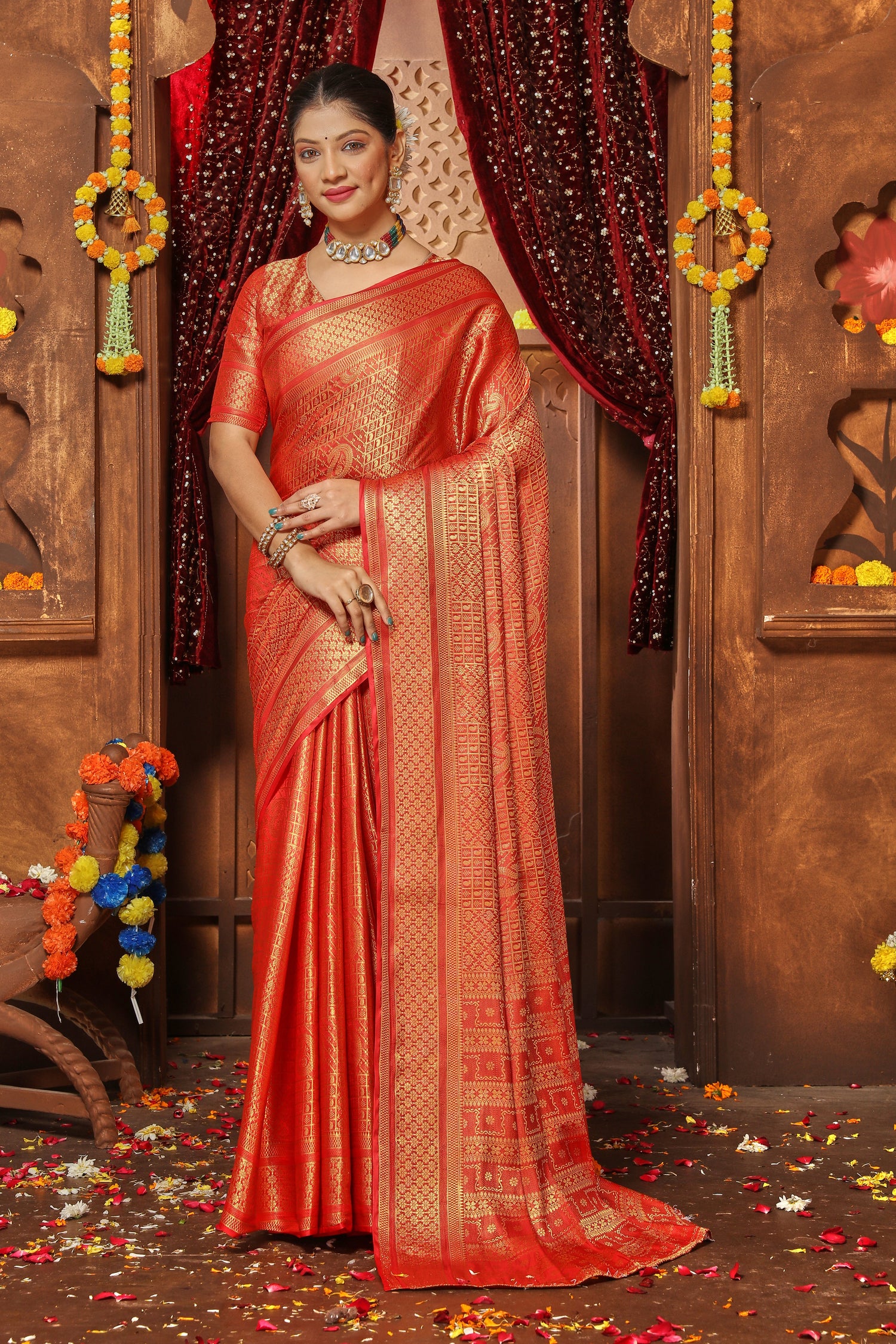 Exclusive Designer Brocade Saree With Wedding Zari Embellishments