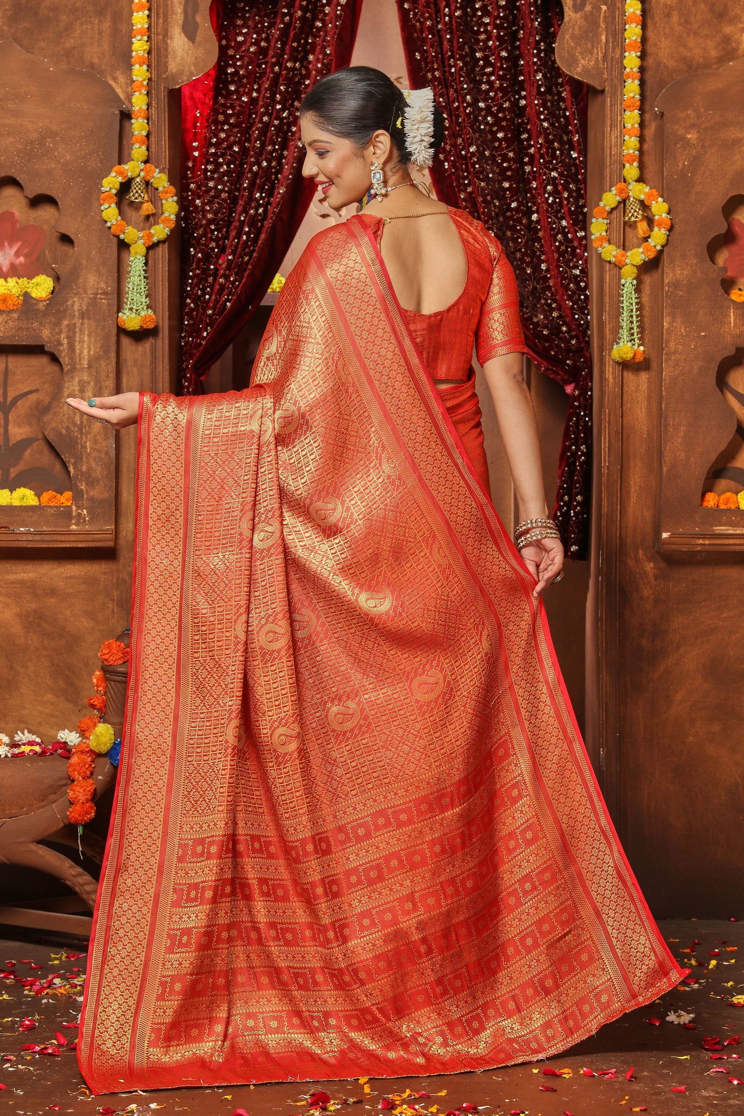 Exclusive Designer Brocade Saree With Wedding Zari Embellishments
