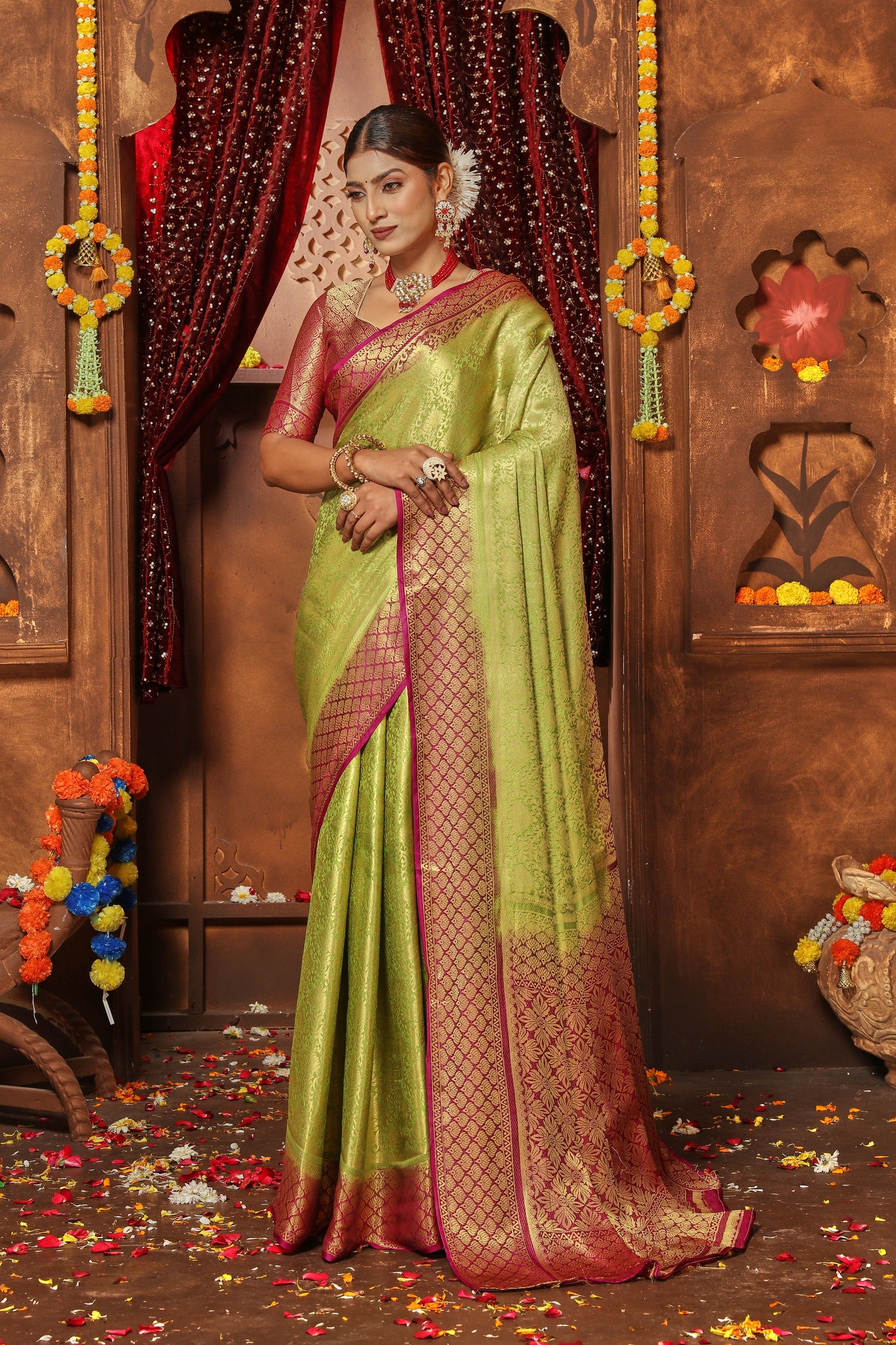 Classic Indian Wedding Saree In Zari Brocade Silk