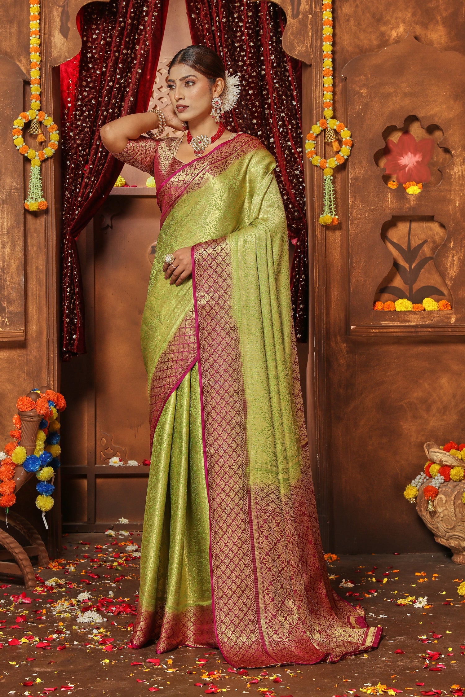 Classic Indian Wedding Saree In Zari Brocade Silk