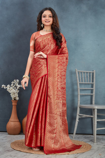 Elegant Mysore Brocade Silk Saree in Red