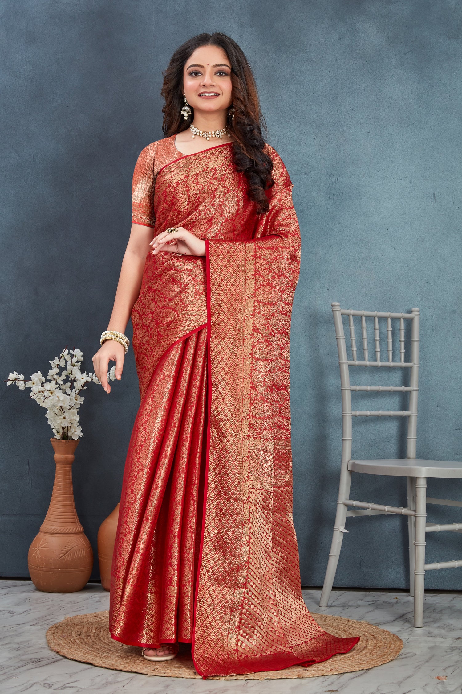 Exquisite Red Mysore Silk Saree Heavy Brocade Weaving And Designer Look