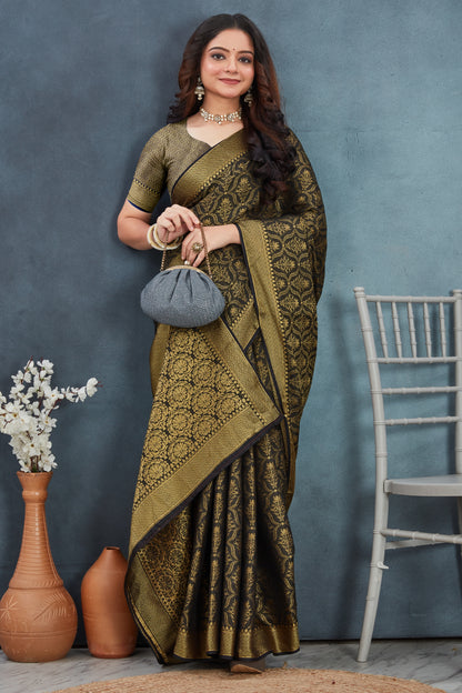 Elegant Mysore Brocade Silk Saree in Navy Blue