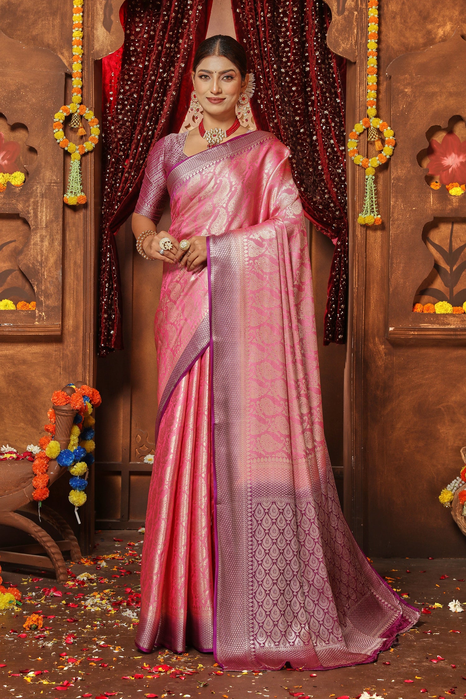 Rich Traditional Zari Brocade Silk Saree For Ceremonies