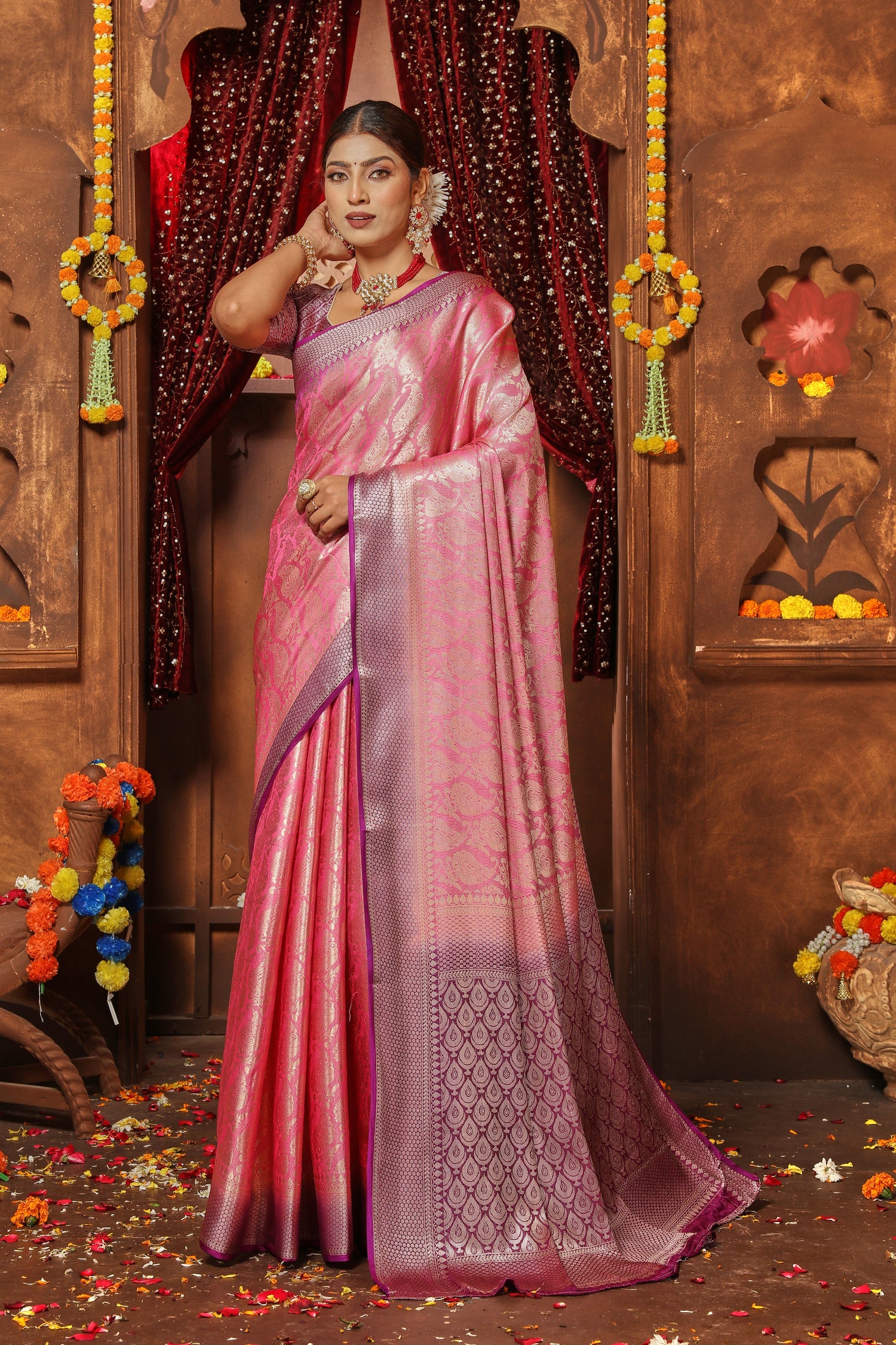 Rich Traditional Zari Brocade Silk Saree For Ceremonies
