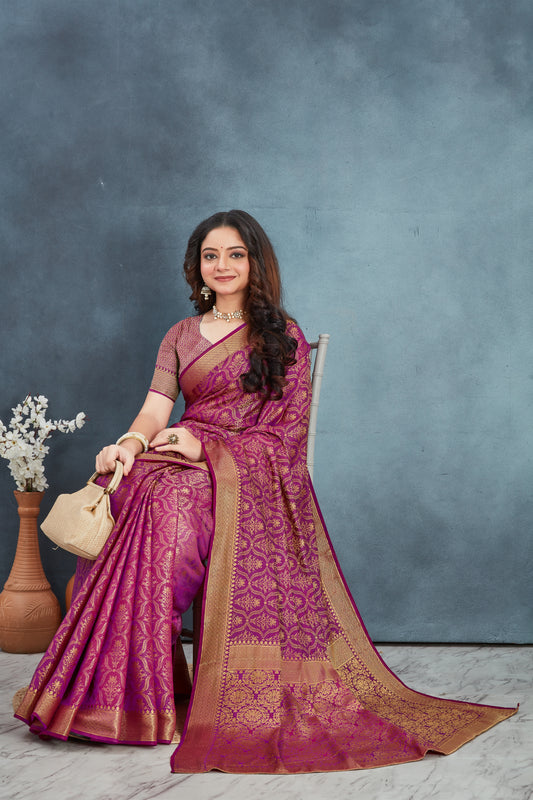 Elegant Mysore Brocade Silk Saree in Magenta