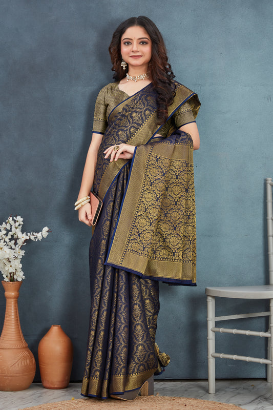 Elegant Mysore Brocade Silk Saree in Navy Blue