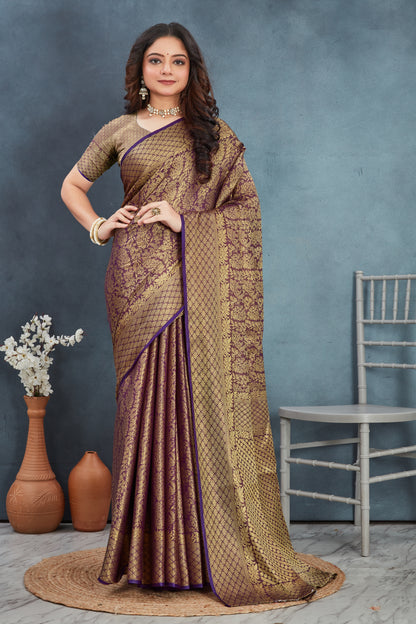 Elegant Mysore Brocade Silk Saree in Wine