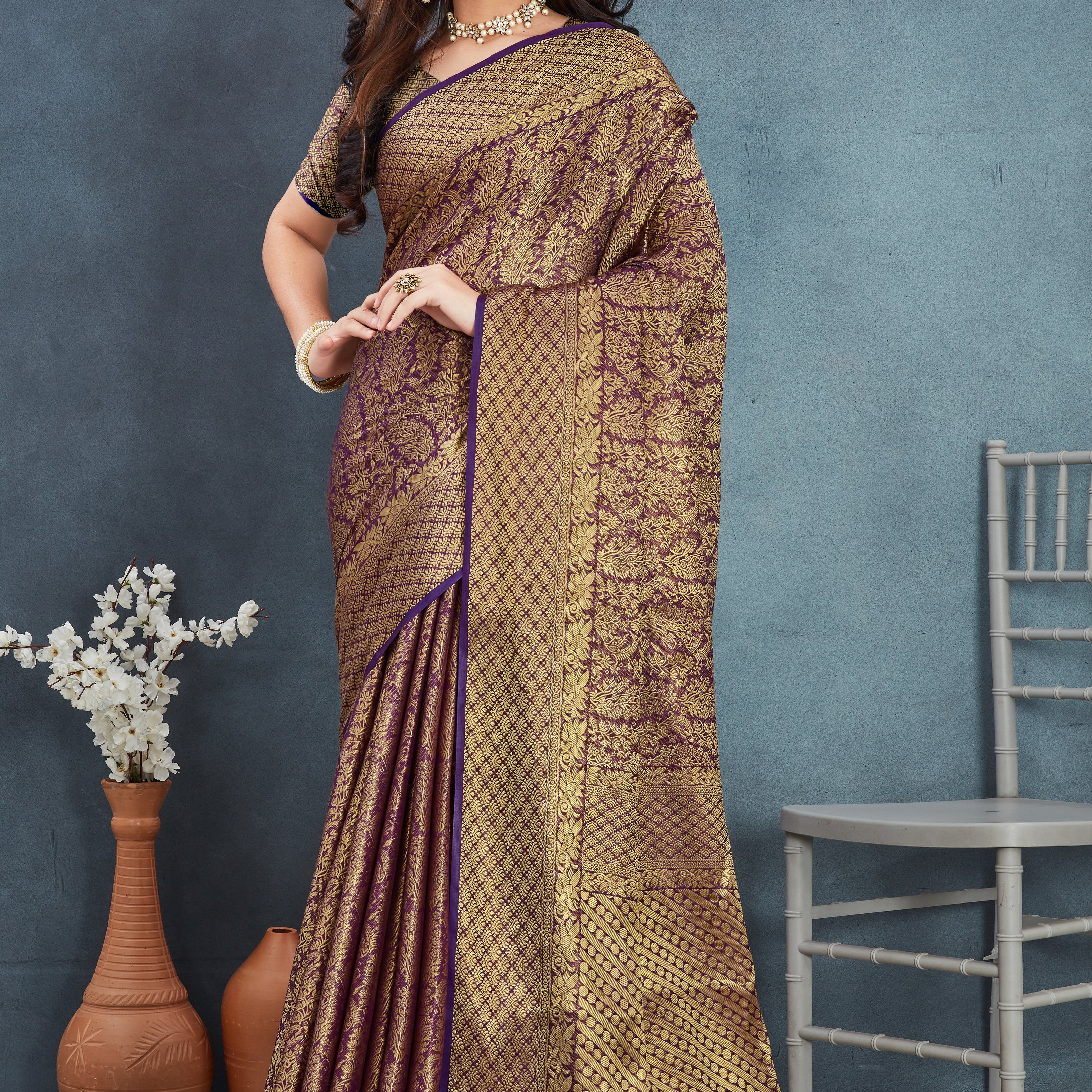 Elegant Mysore Brocade Silk Saree in Wine