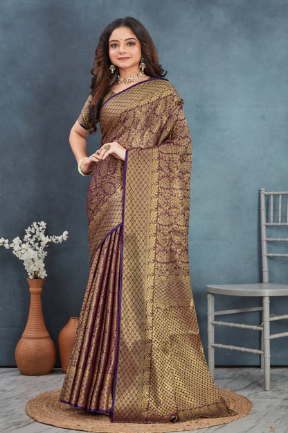 Elegant Mysore Brocade Silk Saree in Wine