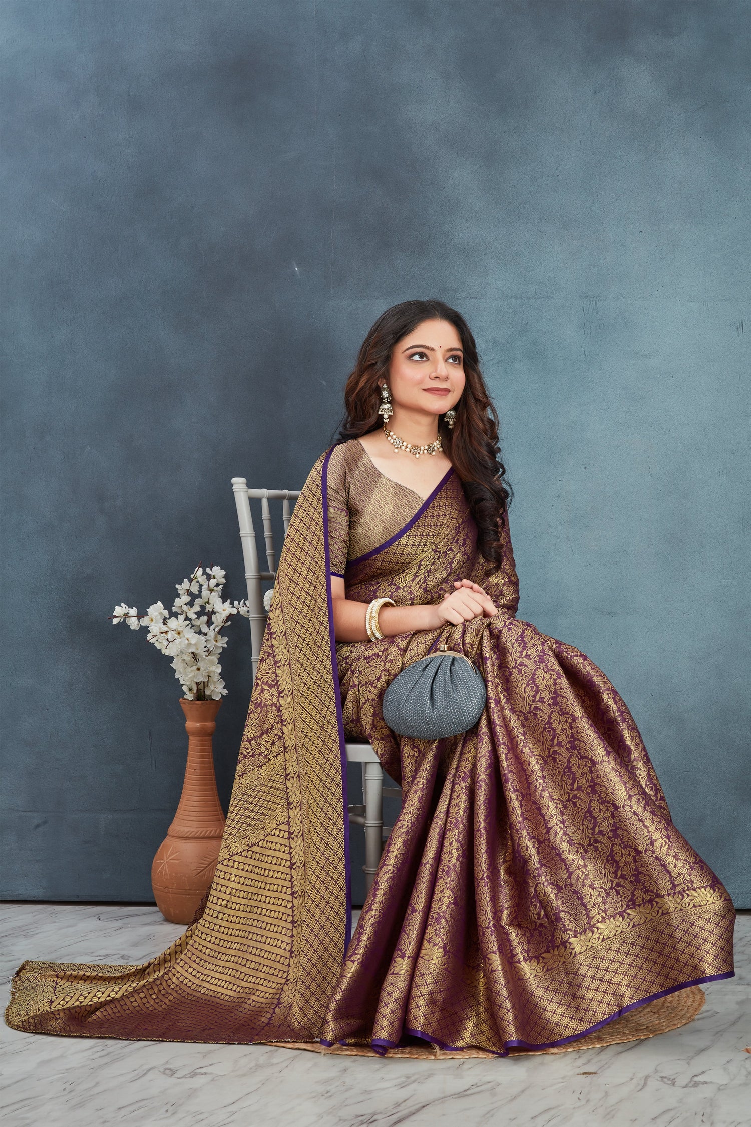 Luxury Wine Silk Saree Mysore Brocade With Heavy Weaving Finish