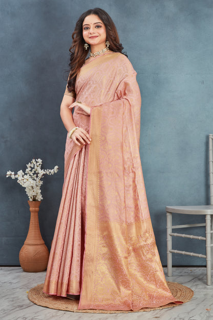 Elegant Mysore Brocade Silk Saree in Peach