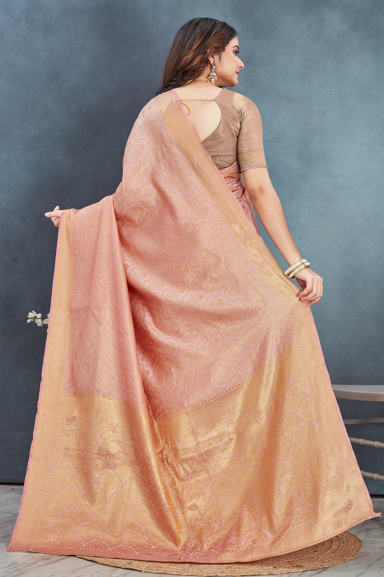 Peach Mysore Traditional Saree Heavy Brocade Silk Designer Style