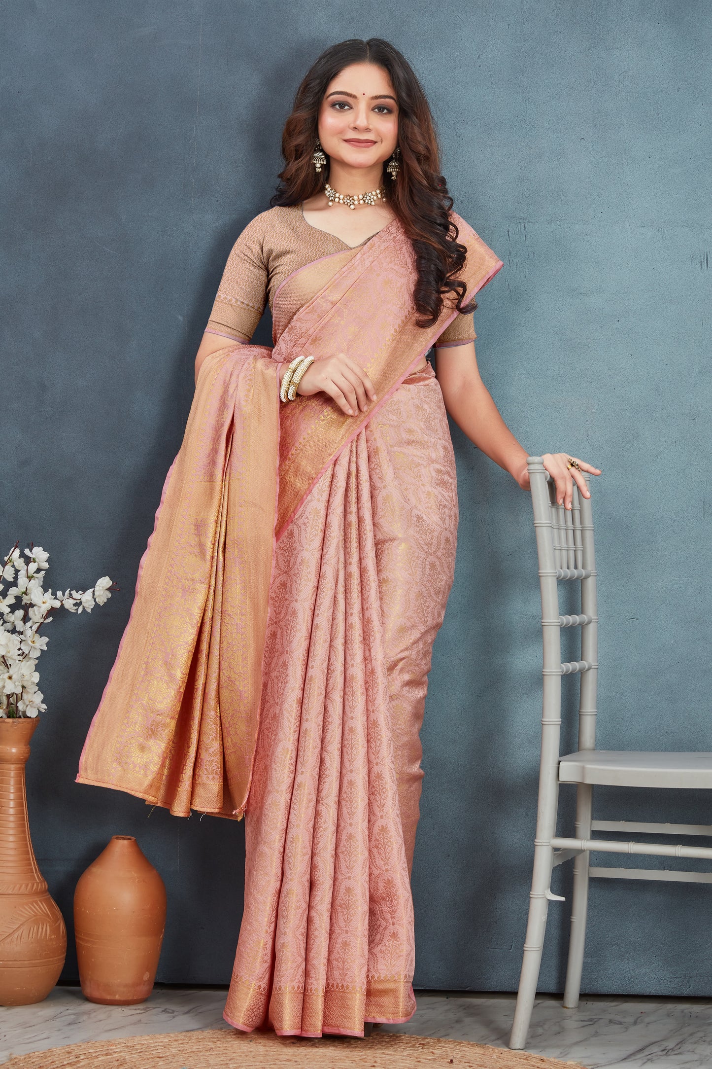 Elegant Mysore Brocade Silk Saree in Peach