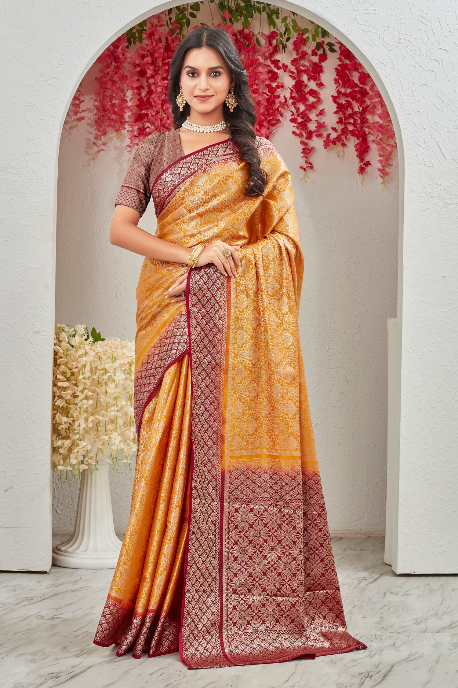 Chic Festive Mysore Silk Saree With Handloom Inspired Weaving And Ethnic Design