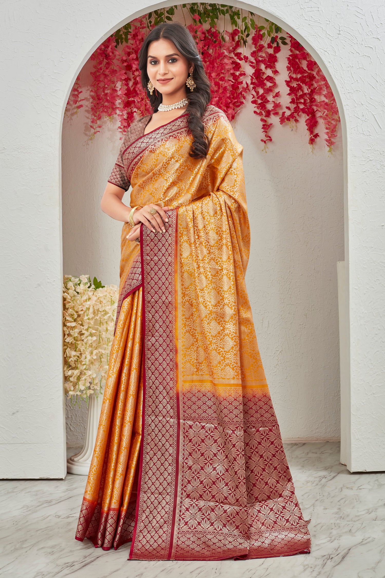 Chic Festive Mysore Silk Saree With Handloom Inspired Weaving And Ethnic Design