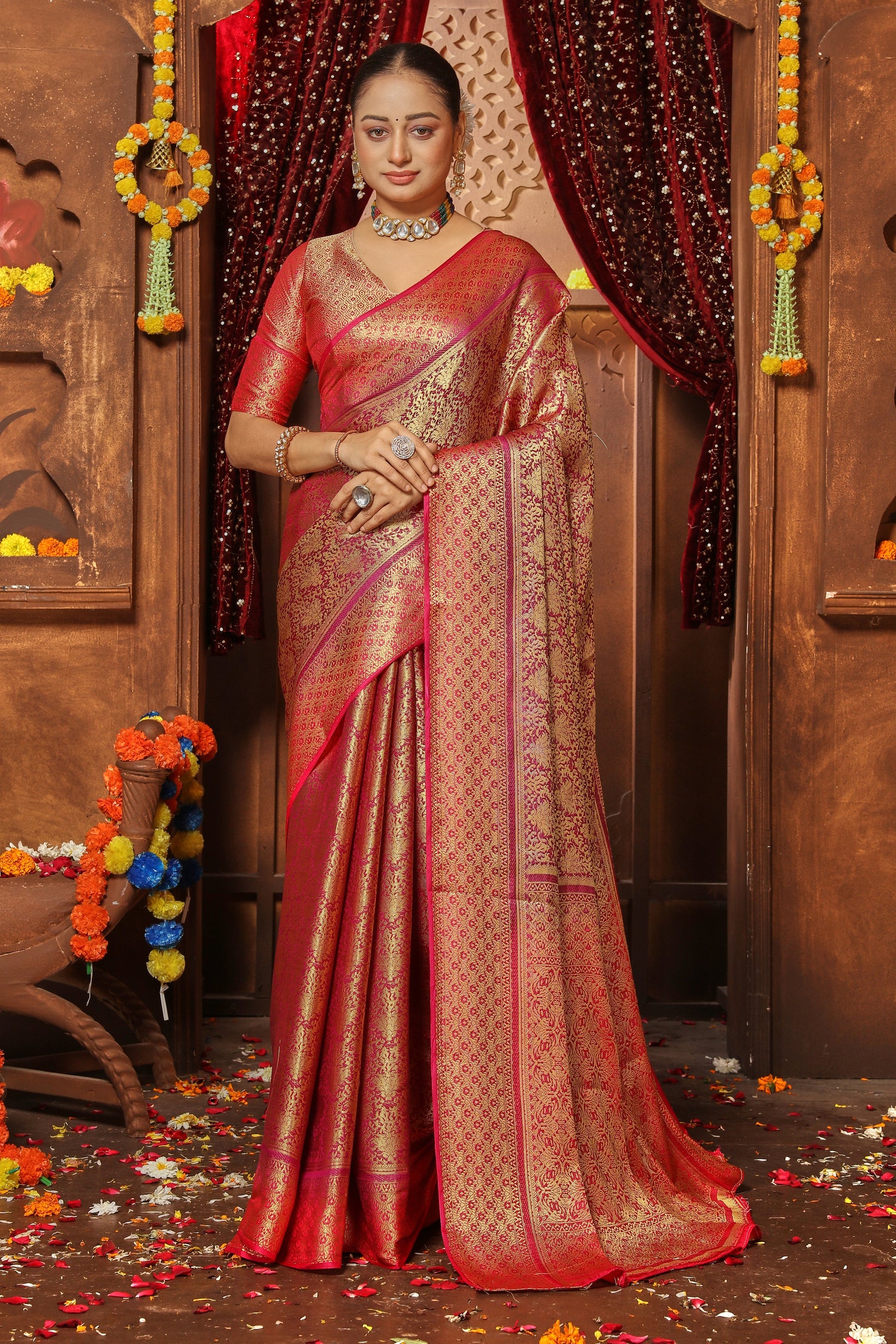 Heavy Zari Work Traditional Brocade Silk Saree