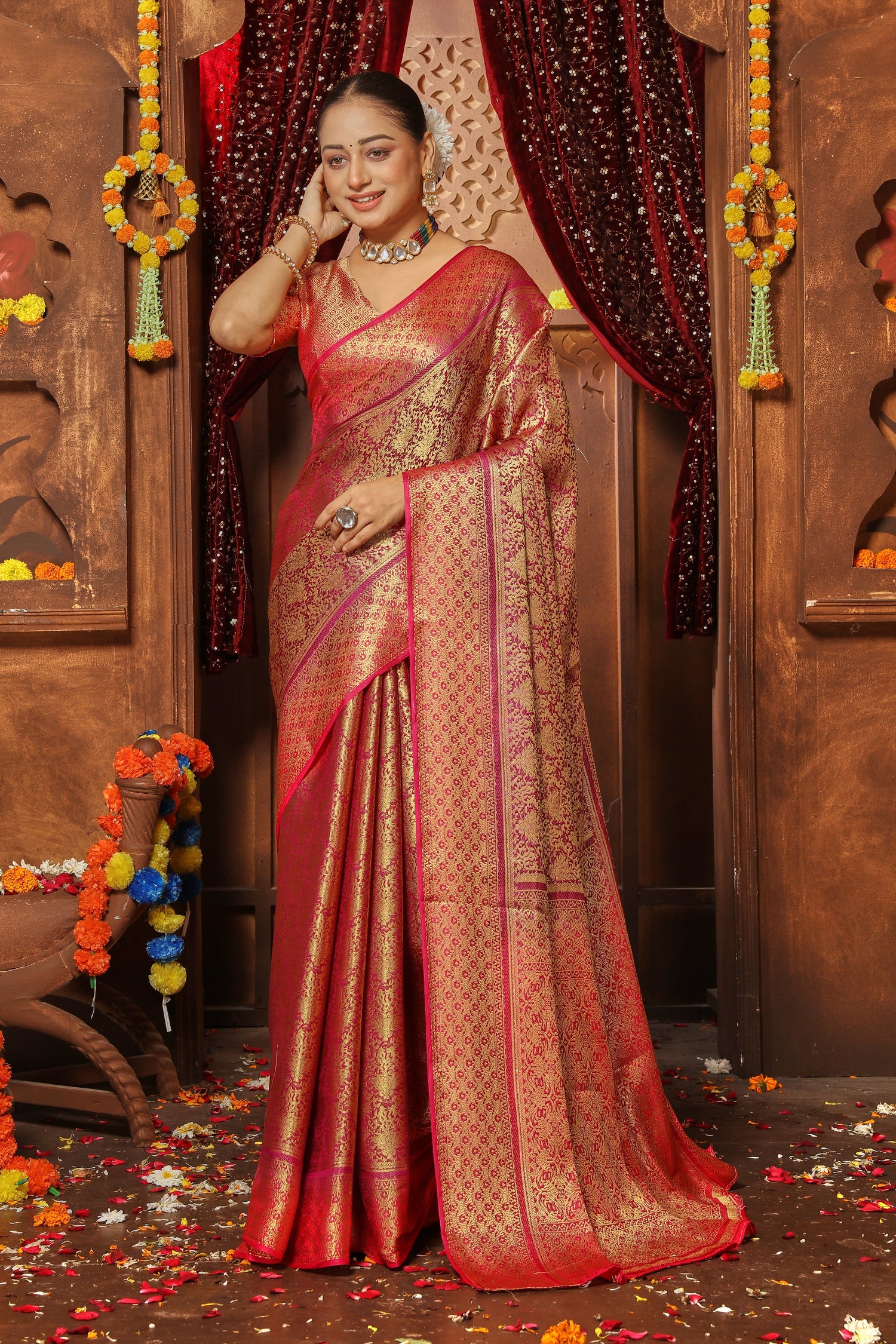 Heavy Zari Work Traditional Brocade Silk Saree