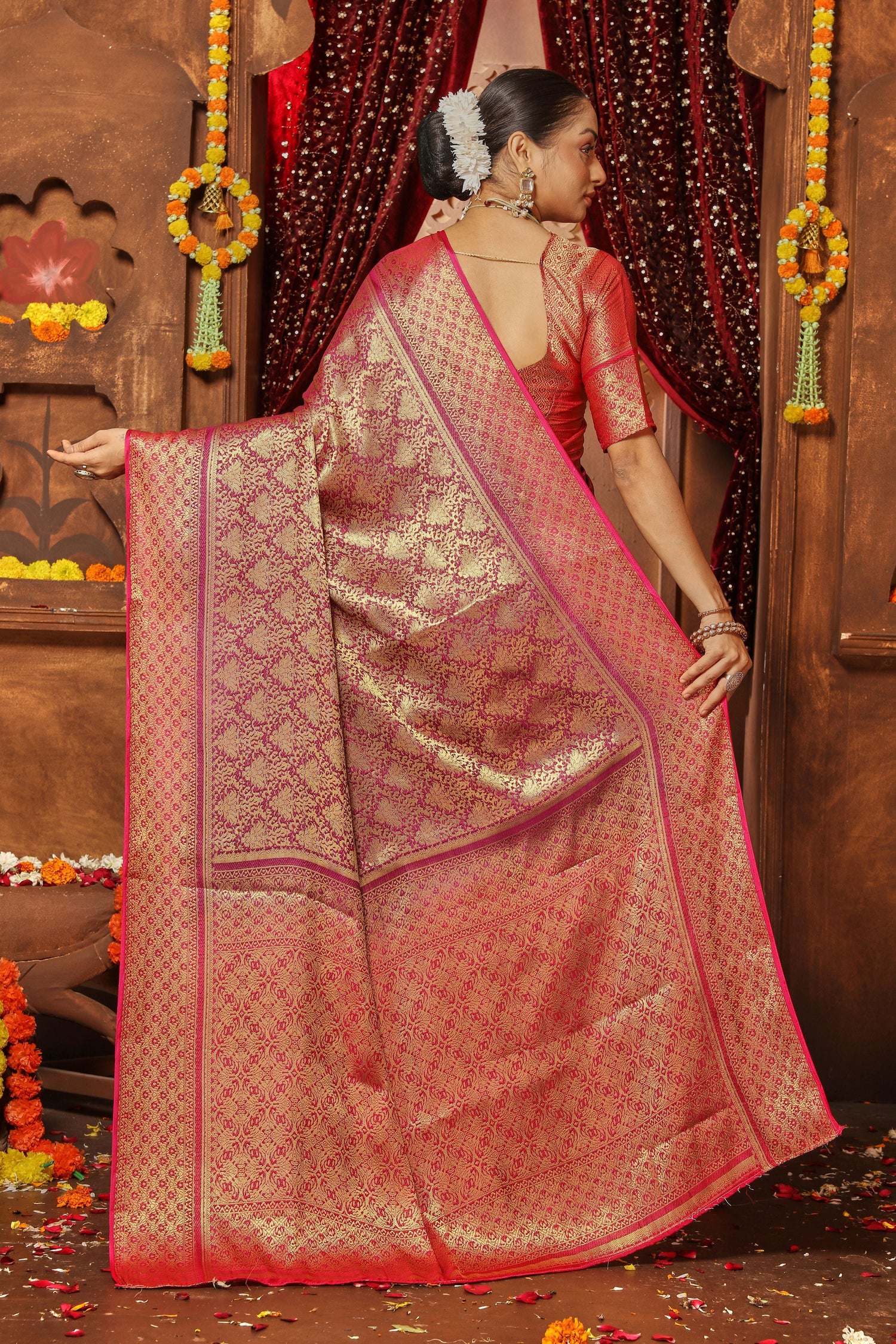 Heavy Zari Work Traditional Brocade Silk Saree