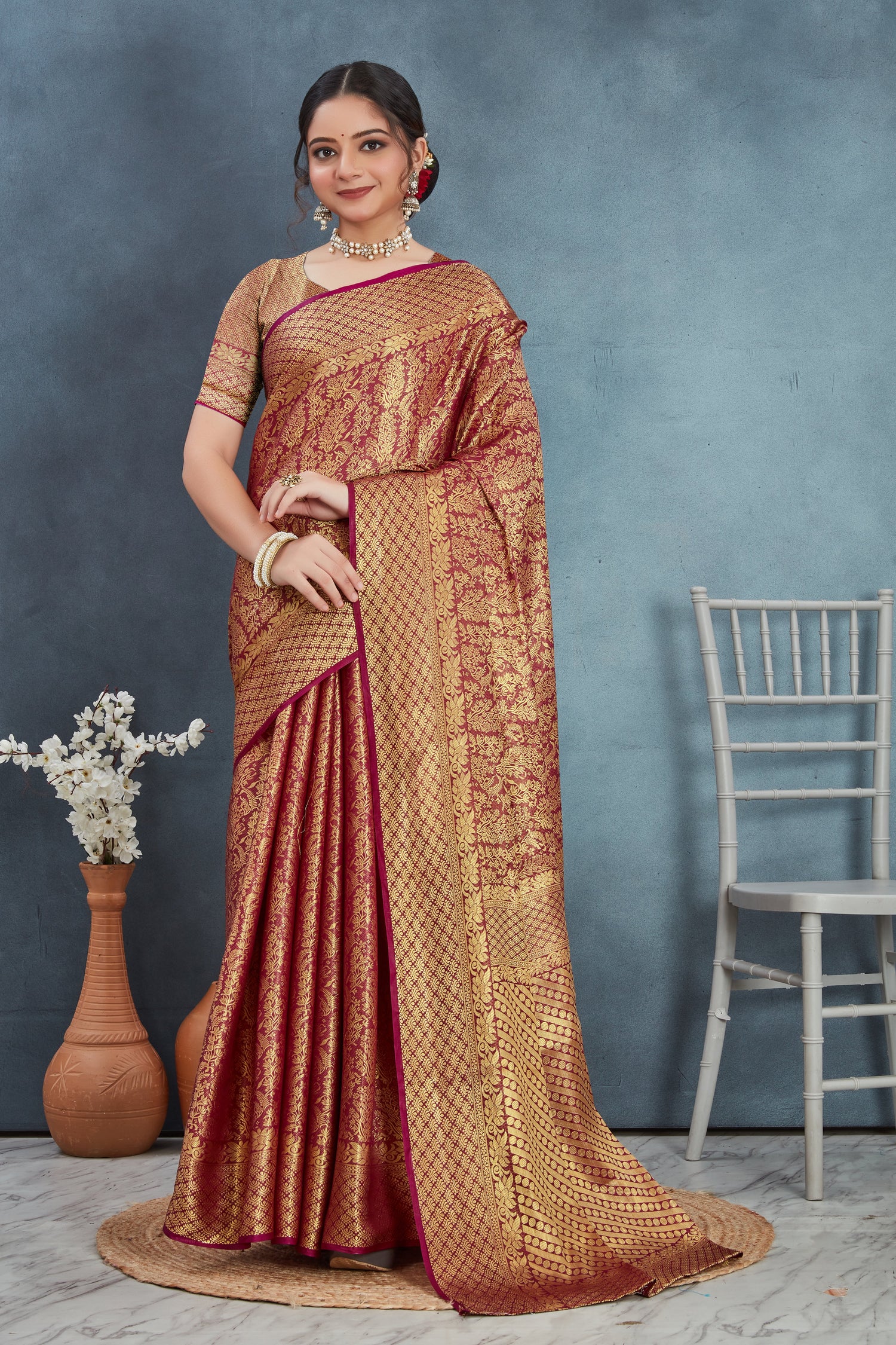 Maroon Rich Brocade Silk Saree Mysore Traditional Designer Weave