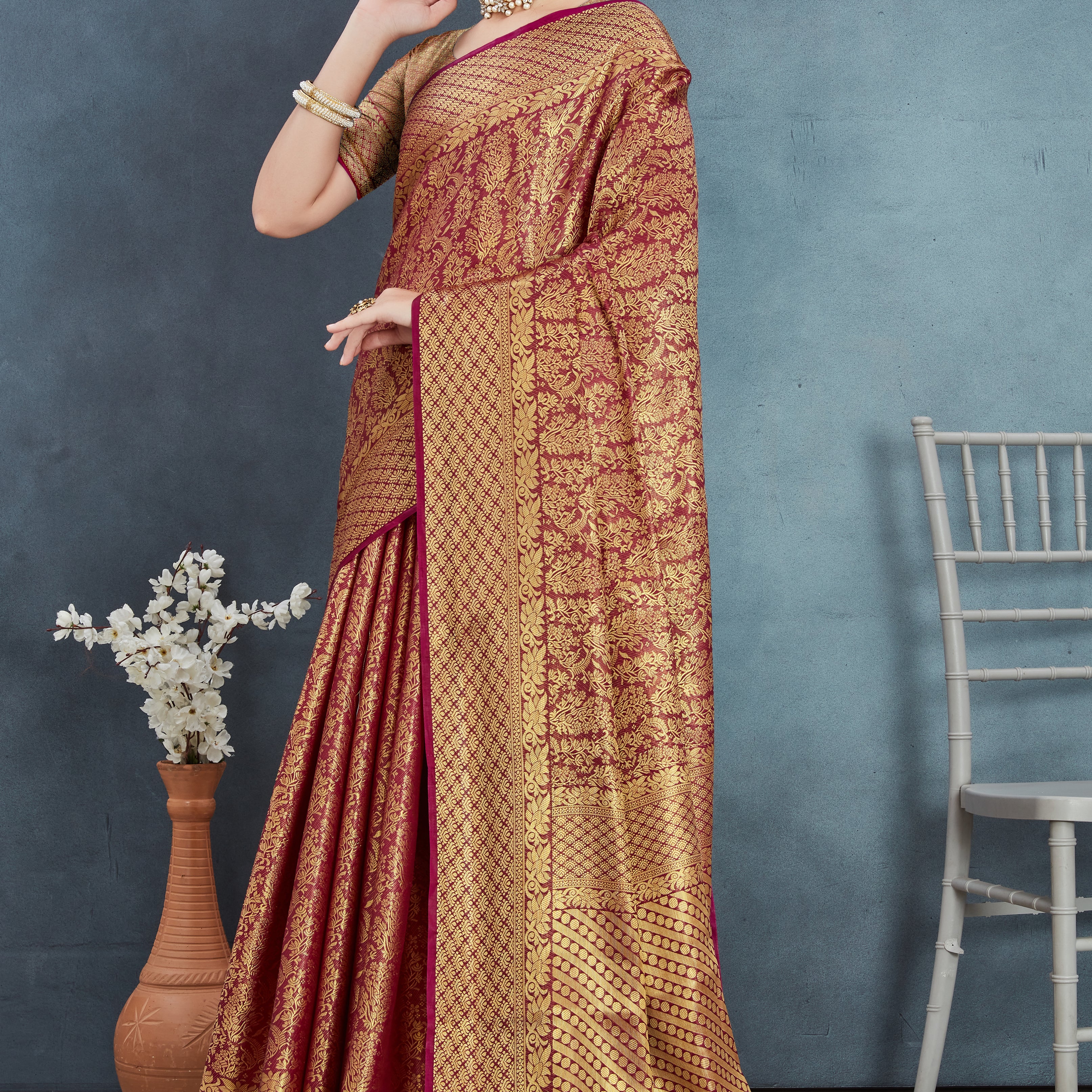 Elegant Mysore Brocade Silk Saree in Maroon