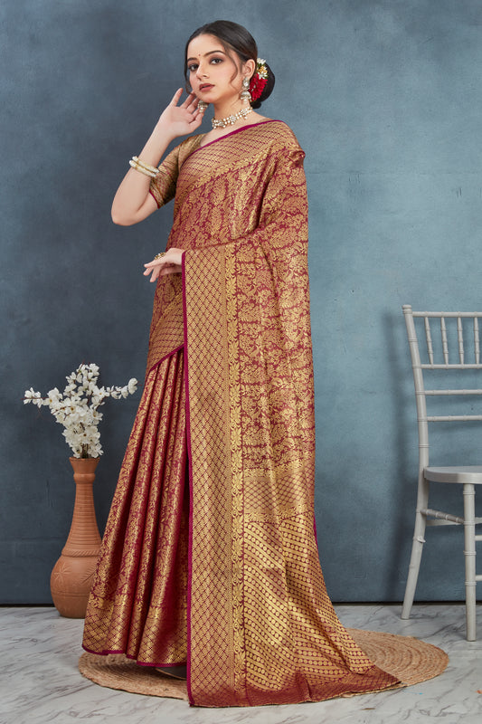 Elegant Mysore Brocade Silk Saree in Maroon