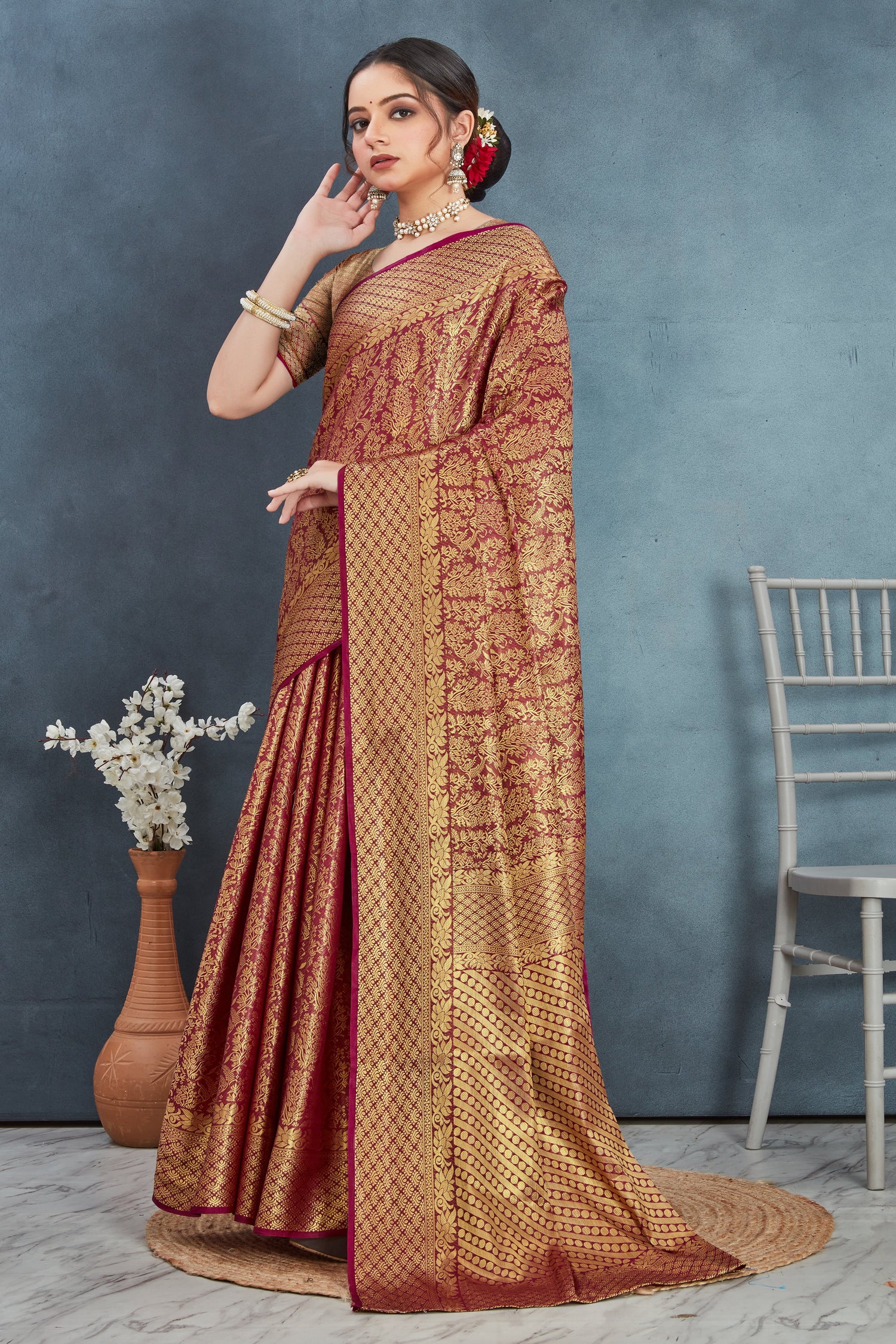 Maroon Rich Brocade Silk Saree Mysore Traditional Designer Weave