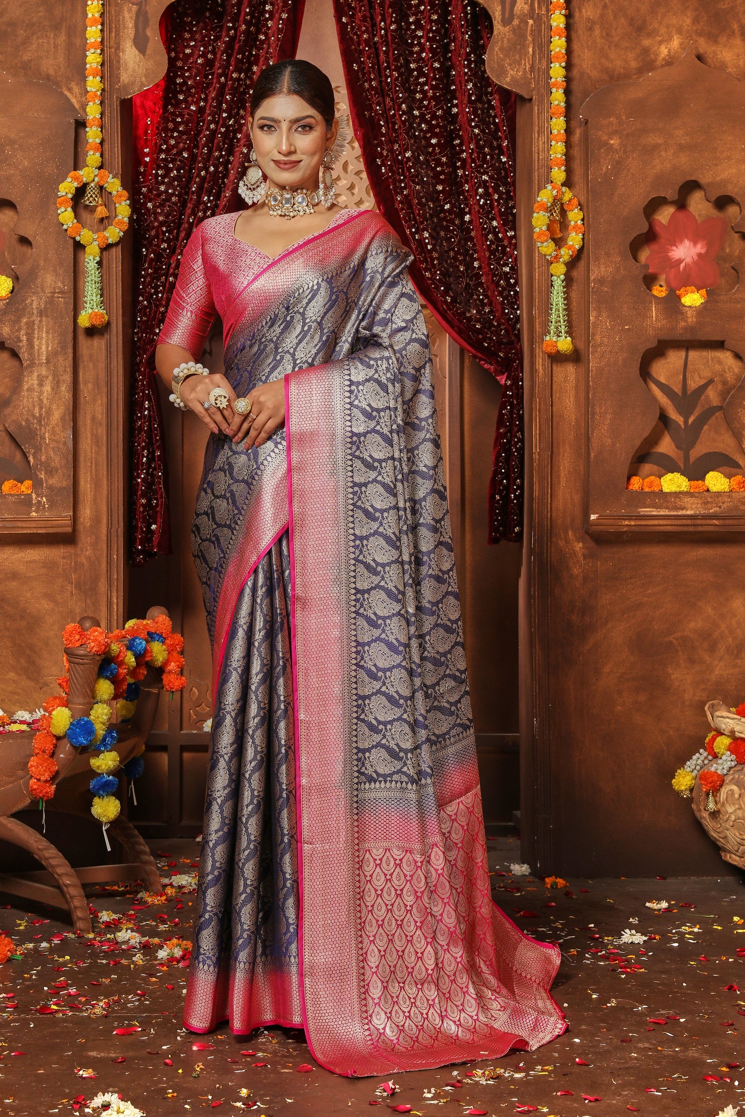 Premium Wedding Wear Brocade Silk Saree With Zari Work