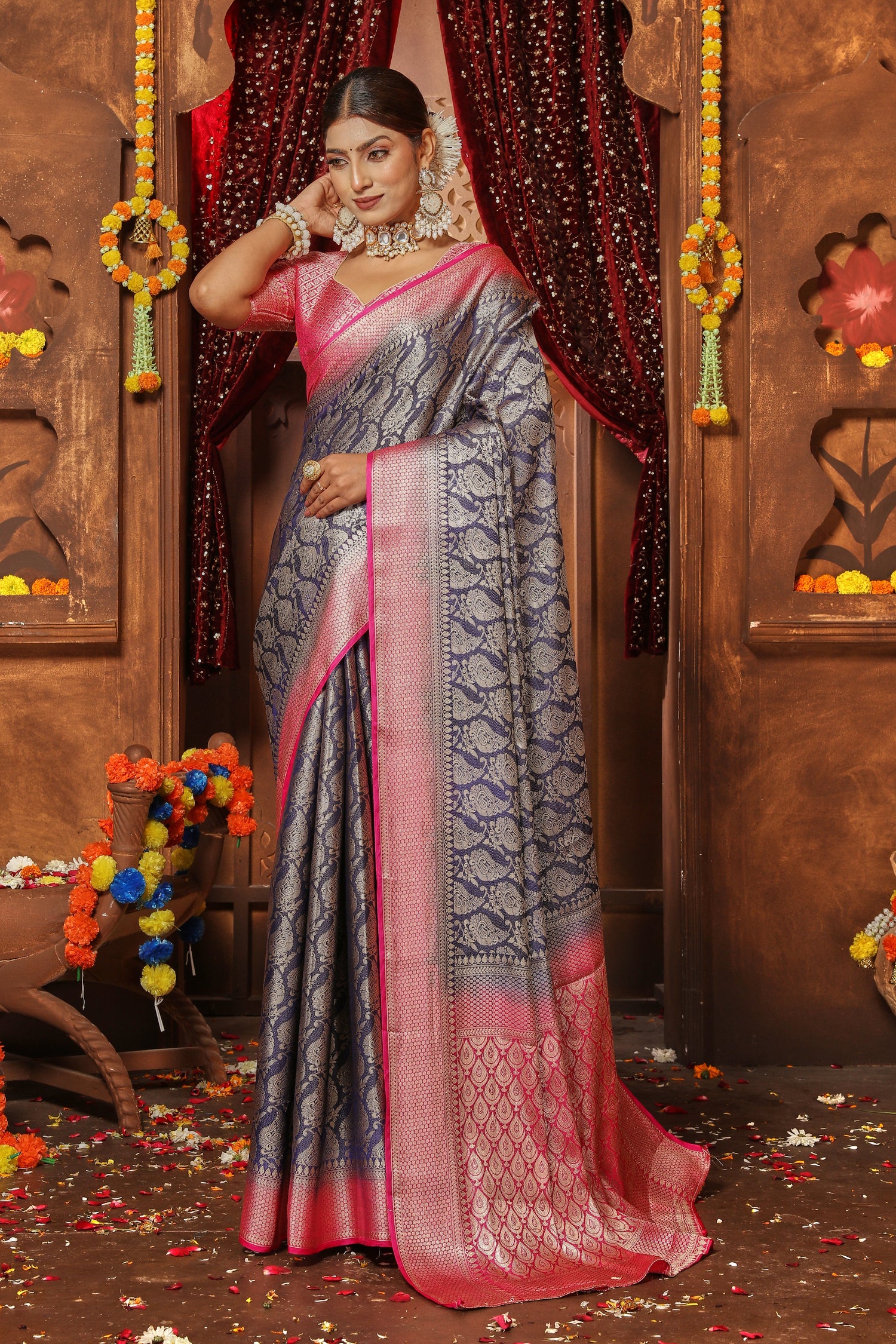 Premium Wedding Wear Brocade Silk Saree With Zari Work