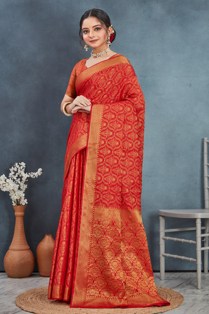 Elegant Mysore Brocade Silk Saree in Red