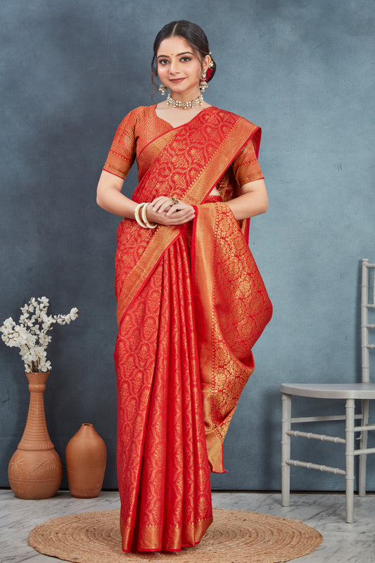 Elegant Mysore Brocade Silk Saree in Red