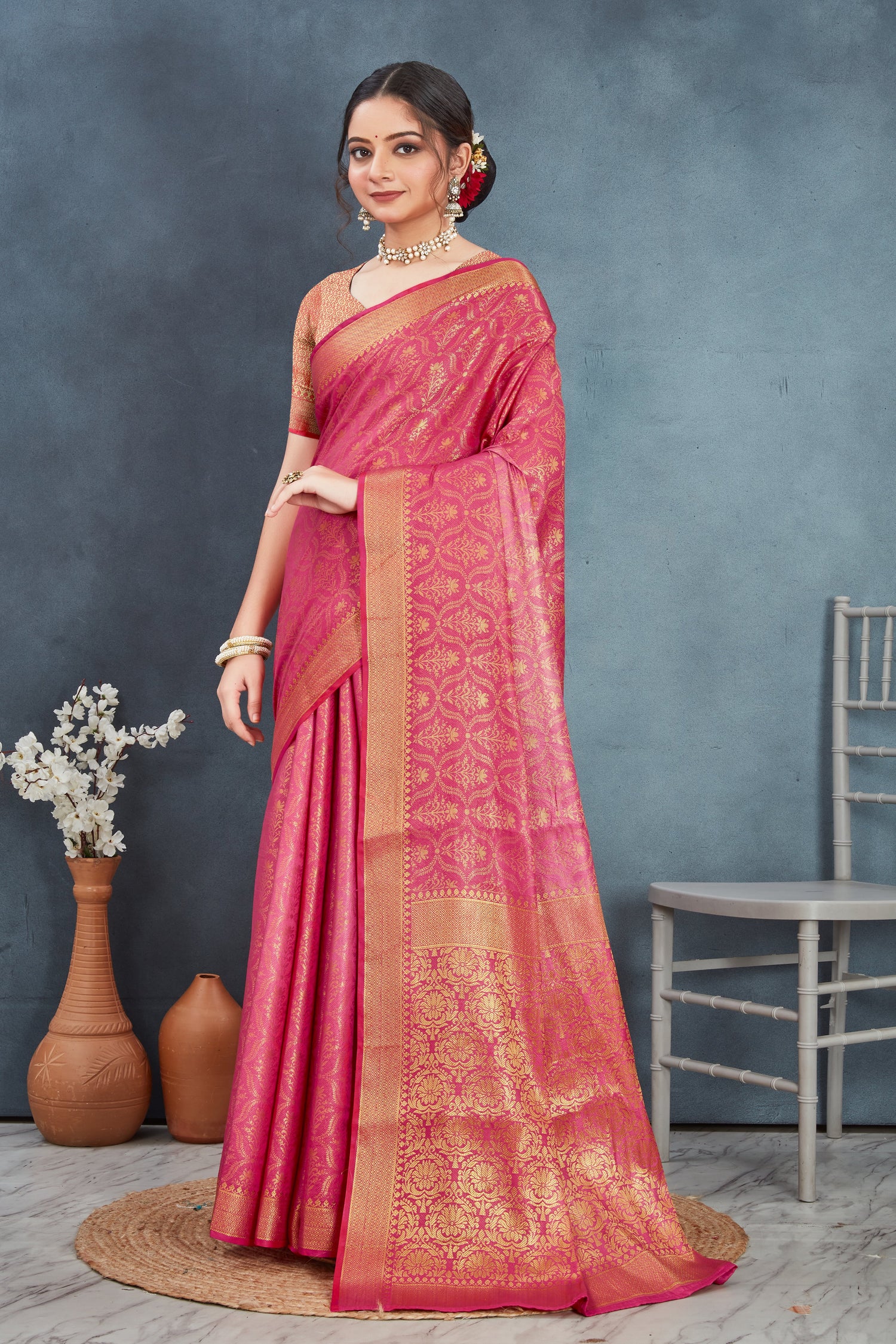 Pink Mysore Silk Brocade Saree Heavy Weaving Designer Style