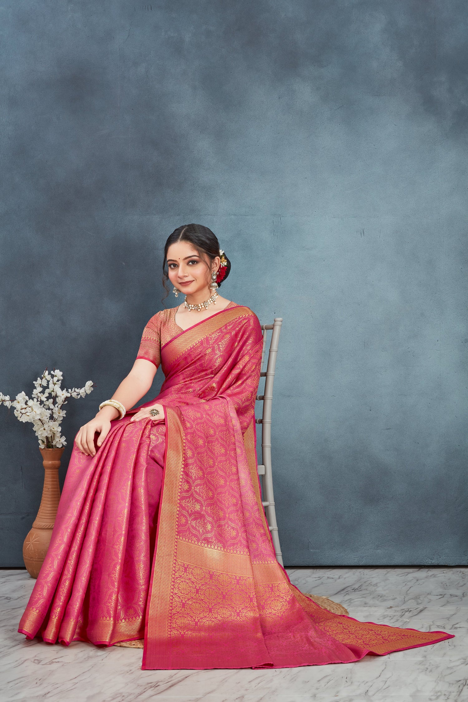 Pink Mysore Silk Brocade Saree Heavy Weaving Designer Style