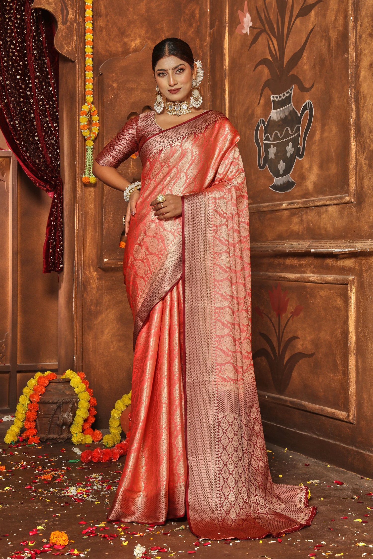 Trendy Wedding Saree In Banarasi Brocade Silk With Zari Accents