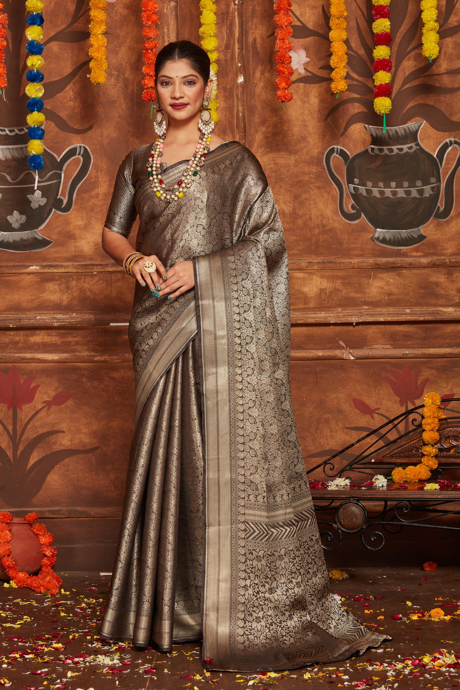 Bridal Banarasi Brocade Saree With Traditional Zari Weaving