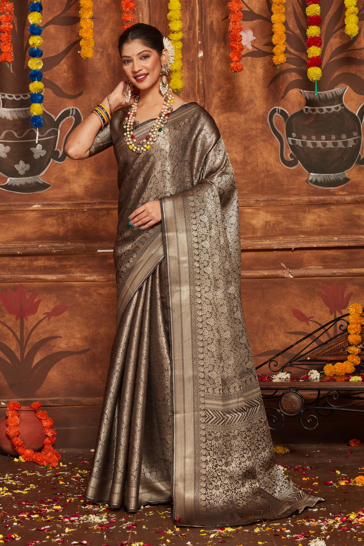 Bridal Banarasi Brocade Saree With Traditional Zari Weaving