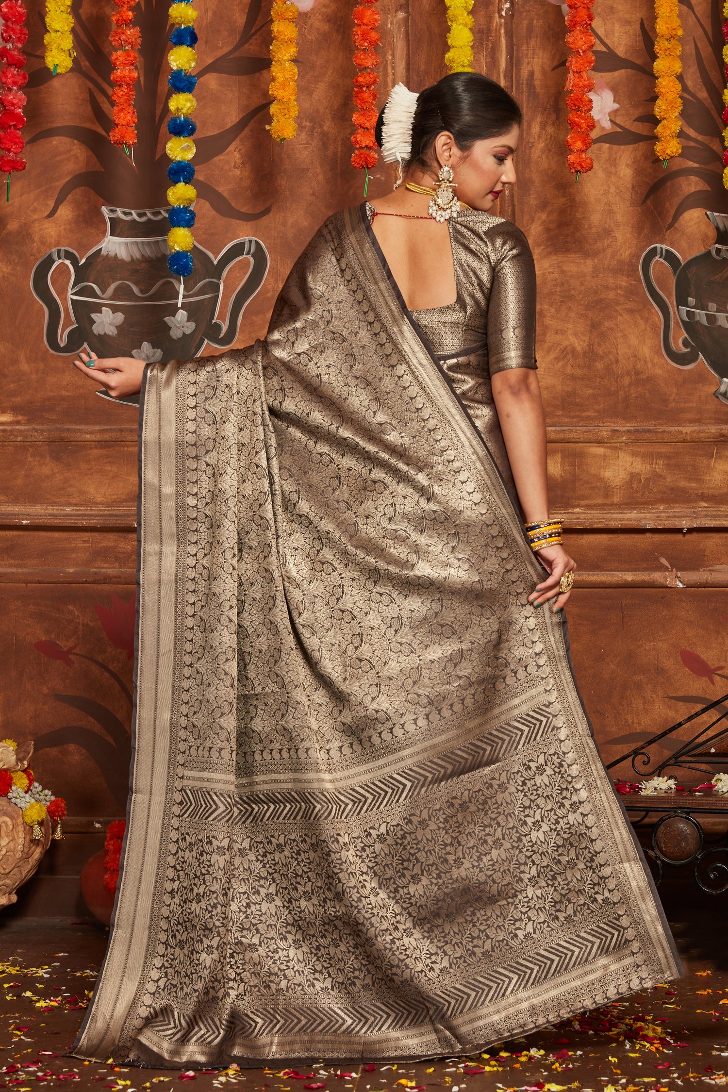 Bridal Banarasi Brocade Saree With Traditional Zari Weaving